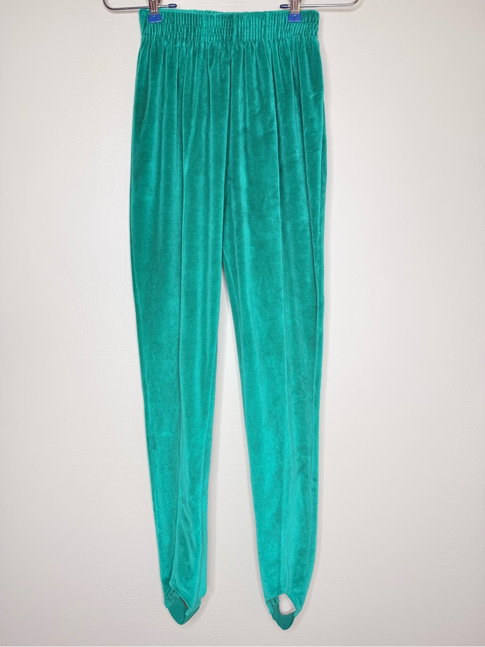 LizSport Velvety Stirrup Pants Elastic Waist Emerald Green Size Small Vintage